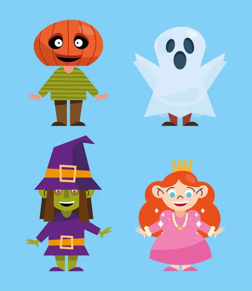 Ensemble de symboles pour enfants avec costumes d'Halloween — Image vectorielle