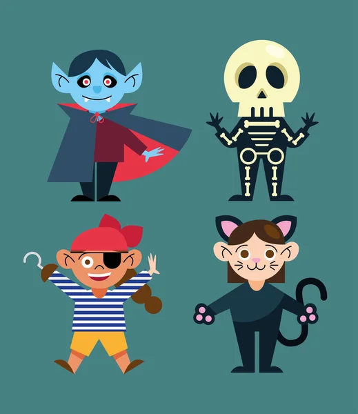 Conjunto de iconos para niños con disfraces de Halloween — Vector de stock