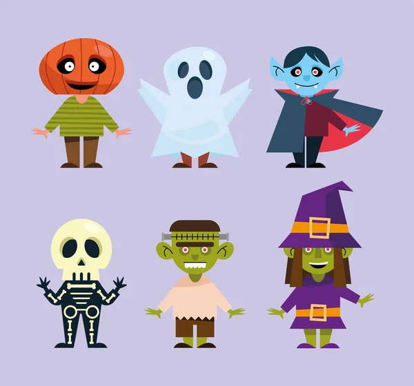 Kinderen met halloween kostuums — Stockvector