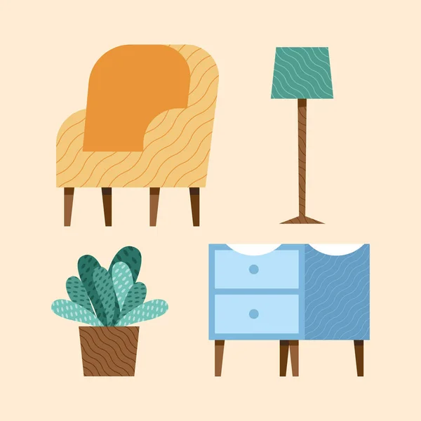 Sedia lampada pianta e mobili — Vettoriale Stock