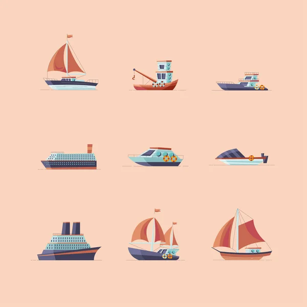 Symbolgruppe Schiffe und Boote — Stockvektor