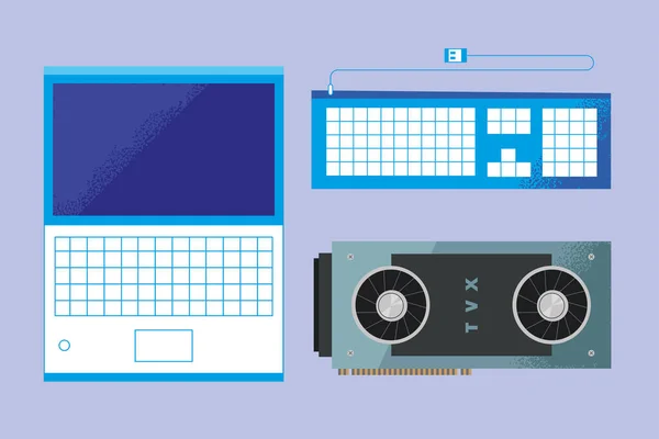 Laptop toetsenbord en cpu — Stockvector