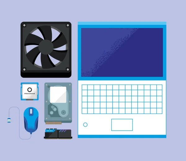 Laptop mit Icon-Set — Stockvektor