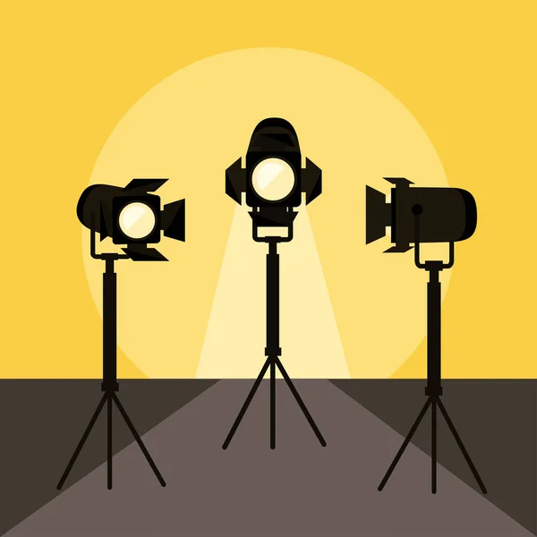 Three spotlights in tripods — Stock Vector