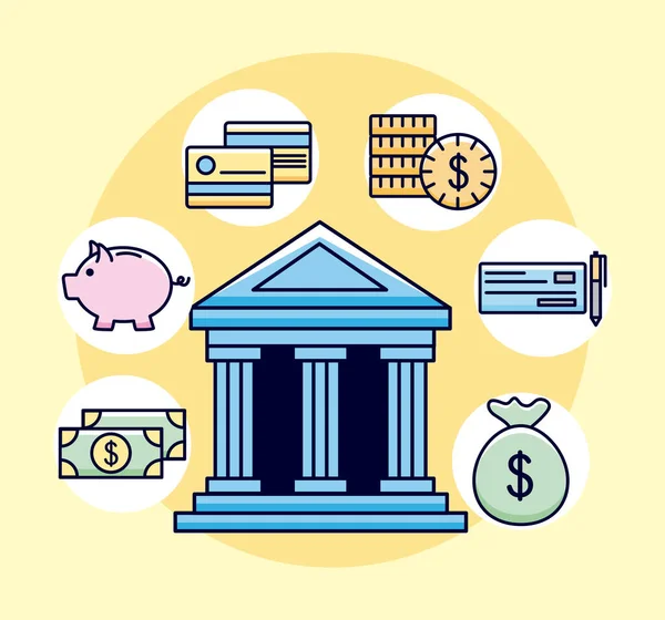 Banque avec symboles d'argent — Image vectorielle