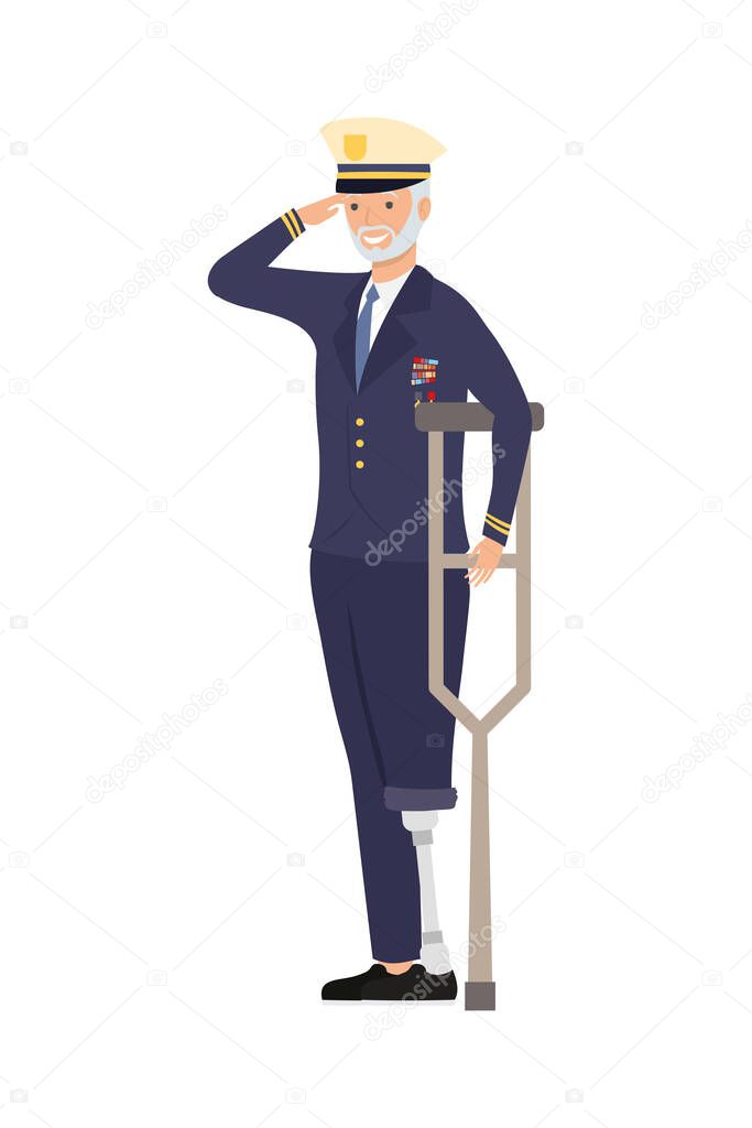 Veteran man with prosthetic leg
