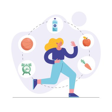 Sağlıklı simgelerle koşan kadın