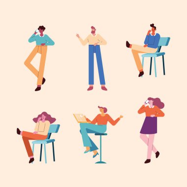 Planlanan simgelere sahip kadınlar ve erkekler