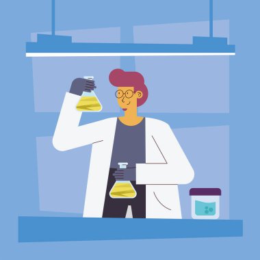 Şişeli ve kavanozlu kadın bilim adamı.