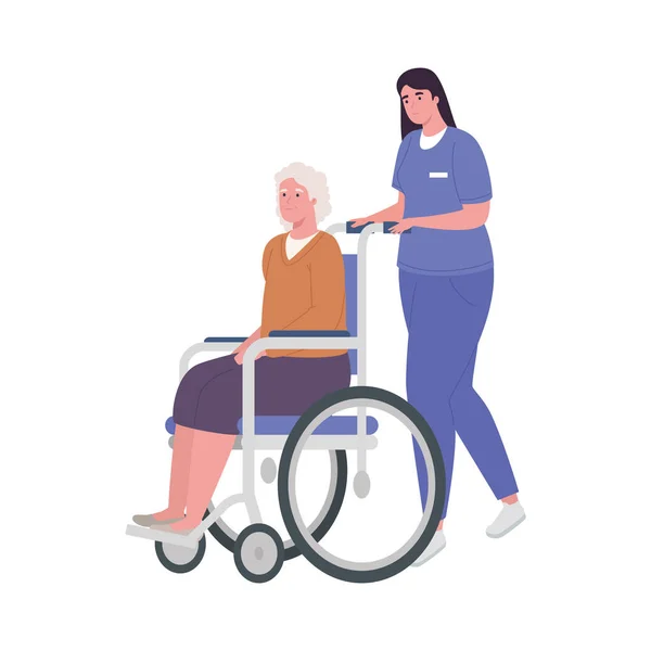 Νοσοκόμα και γυναίκα ηλικίας — Διανυσματικό Αρχείο