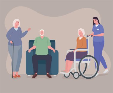 Kadın hemşire ve yaşlılar.