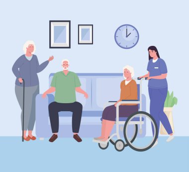 yaşlı insanlar ve hemşire