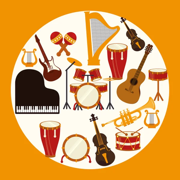 Diseño de música sobre ilustración vectorial de fondo amarillo — Vector de stock