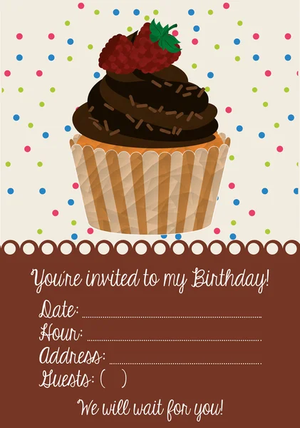 Convite de aniversário com bolo — Vetor de Stock