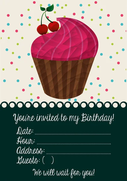 Invitación de cumpleaños con pastel — Vector de stock