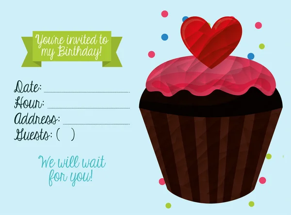 Birthday invitation with cake — Stockvector