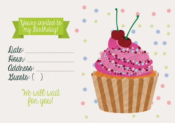 Birthday invitation with cupcake — ストックベクタ