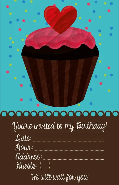 Convite de aniversário com cupcake — Vetor de Stock