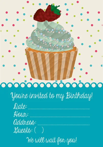 Birthday invitation with cupcake — Stock Vector