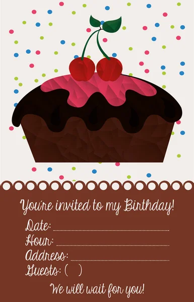 Convite de aniversário com cupcake —  Vetores de Stock