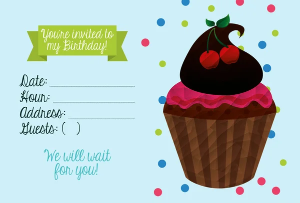 Birthday invitation with cupcake — Stock Vector