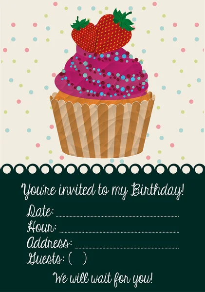 Birthday invitation with cupcake — 图库矢量图片