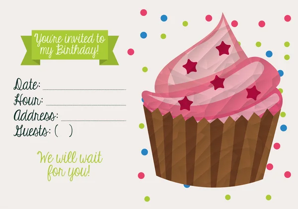 Birthday invitation with cupcake — 图库矢量图片