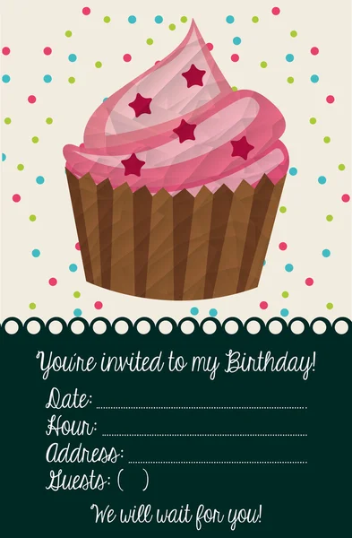 Invitación de cumpleaños con magdalena — Vector de stock