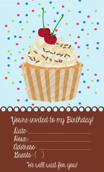 Invito di compleanno con torta — Vettoriale Stock