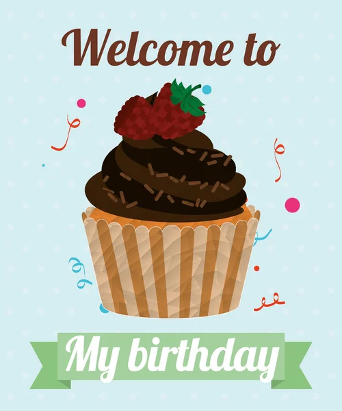Birthday invitation with cake — Stok Vektör