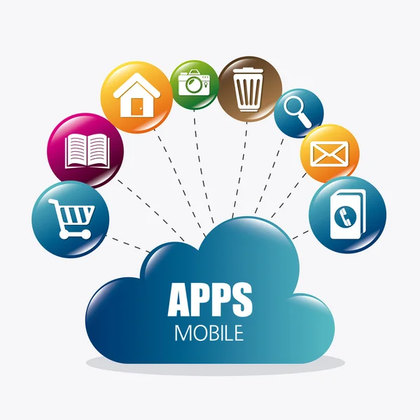 Aplicações móveis e design de ícones de tecnologia . — Vetor de Stock