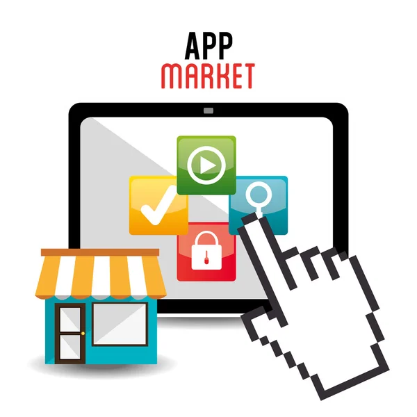E-commerce y diseño de aplicaciones móviles de mercado . — Vector de stock