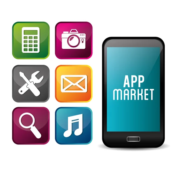 E-commerce e progettazione di applicazioni mobili sul mercato . — Vettoriale Stock
