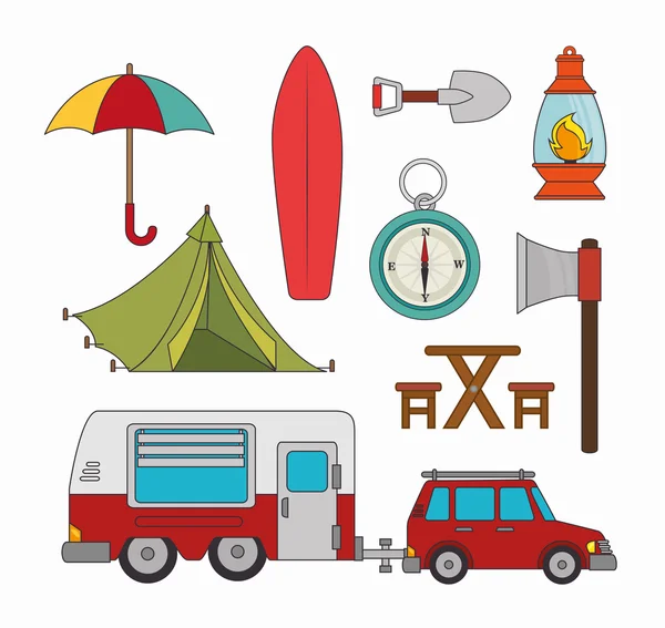 Vacances et voyages en camping — Image vectorielle