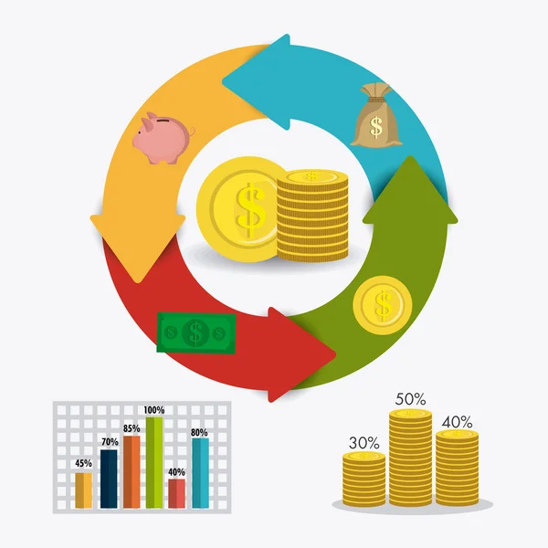 Crecimiento empresarial y ahorro de dinero — Vector de stock