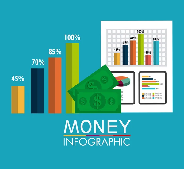 Estadísticas de crecimiento empresarial y ahorro de dinero — Vector de stock