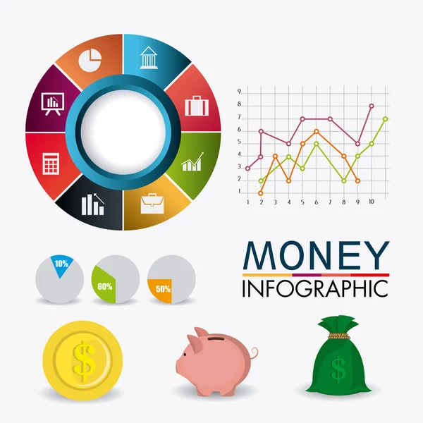 Estadísticas de crecimiento empresarial y ahorro de dinero — Vector de stock