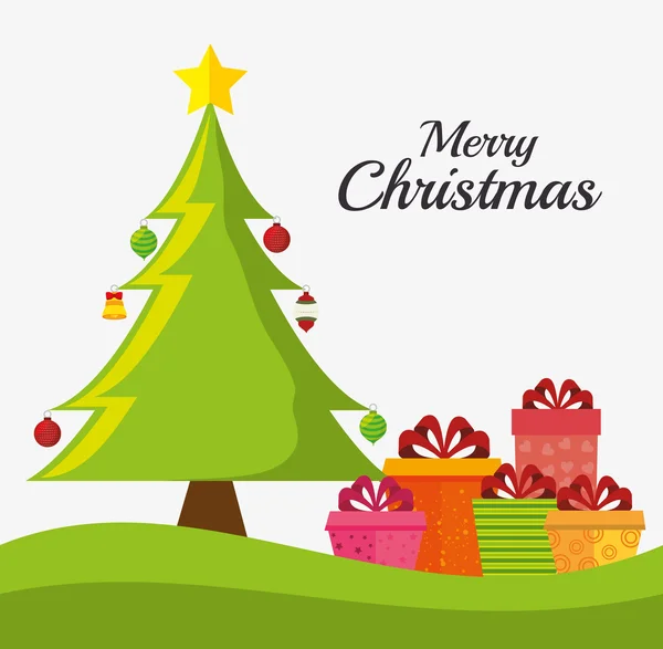 メリー クリスマス装飾的な原料と松の木 — ストックベクタ