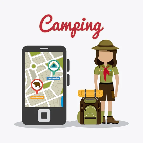 Camping, viajes y vacaciones — Vector de stock