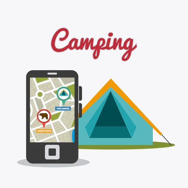 Camping, viajes y vacaciones — Vector de stock