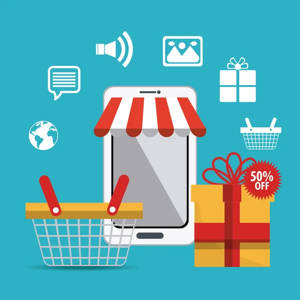 Winkelen, e-commerce en marketing — Stockvector