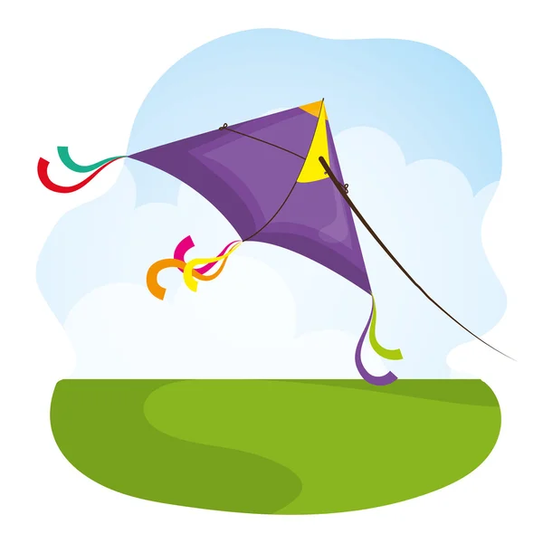 Kite flying in cloudscapes — Stock Vector