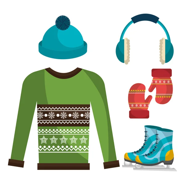 Winter wear, kleding en accessoires — Stockvector