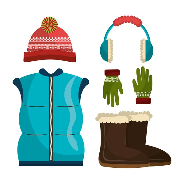 Winterbekleidung, Kleidung und Accessoires — Stockvektor