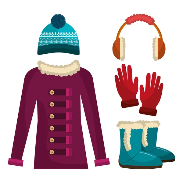 Winter wear, kleding en accessoires — Stockvector
