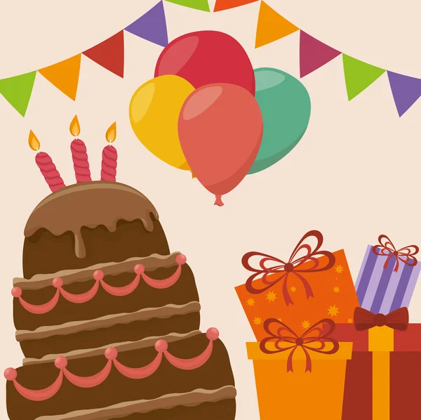 Happy birthday cake dessert — Stock Vector
