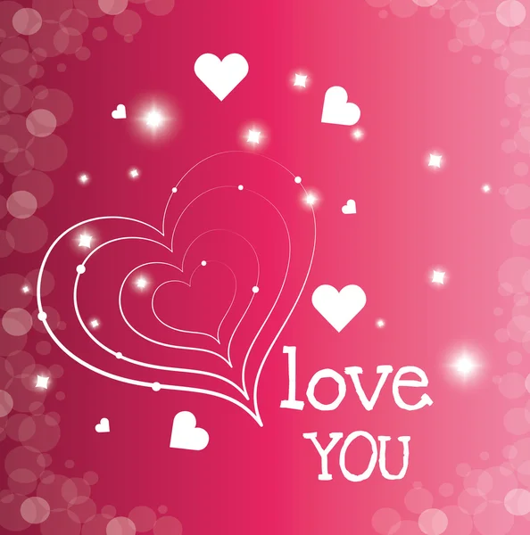 Design de cartão colorido romântico com corações rosa — Vetor de Stock