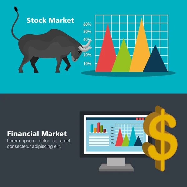 Фінансовий ринок та інвестиції — стоковий вектор