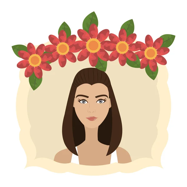 Cara de mujer con flores — Vector de stock