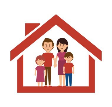 Aile renkli karikatür